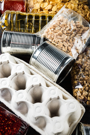 Food donations or delivery, on wooden table