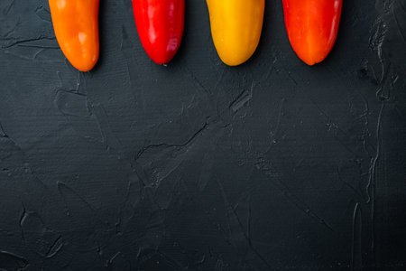 Sweet pepper set, on black background, top view with copy space for textの写真素材