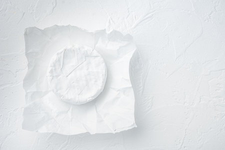Farm cheese camembert set, on white background, top view with copy space for textの写真素材