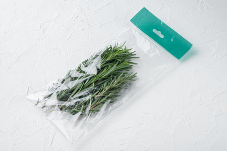 Rosemary in plastic bag set, on white backgroundの写真素材