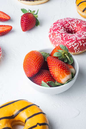 Donuts fresh set, on white backgroundの写真素材