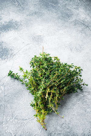 Thyme green fresh bunch, on gray background with copy space for textの写真素材