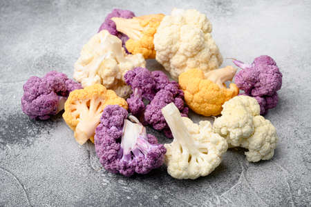 Ripe cauliflower set, on gray stone table backgroundの写真素材