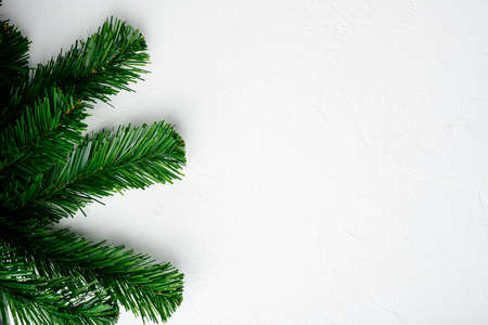 Creative Christmas baubles decoration set, top view flat lay, on white stone table background, with copy space for textの写真素材