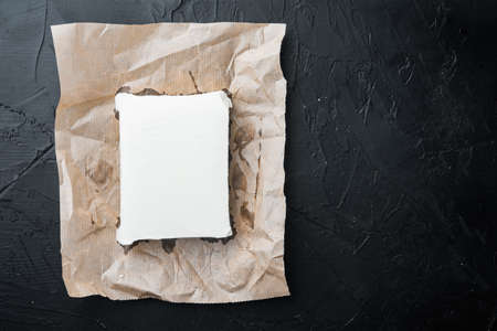 Fresh greek feta cheese set, on black background, flat lay with copy space for textの写真素材