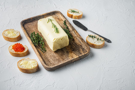 Dairy fresh butter, on white background with copy space for textの写真素材