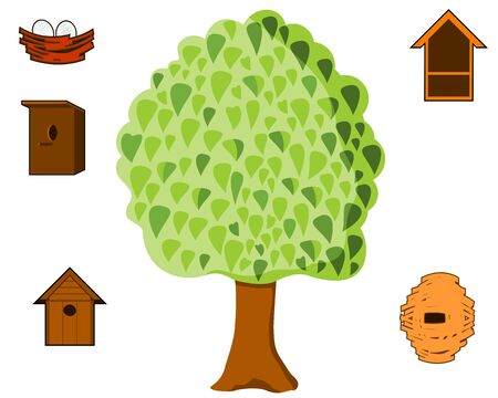 large tree with a booth and nests for birdsのイラスト素材