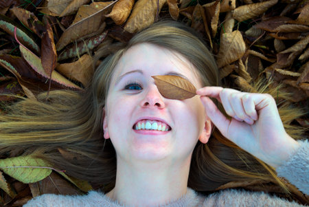 Woman on leaves