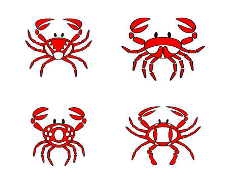 vector red crabs illustration isolated on white background, sea creature set, crab collection,のイラスト素材