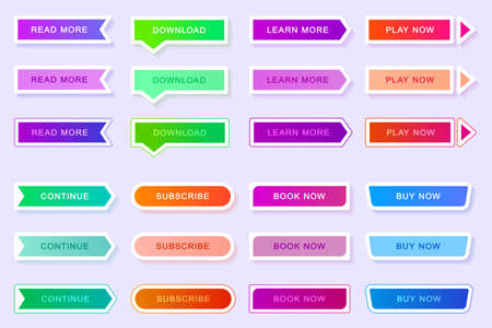 Buttons set, collection of colorful gradient buttons with white frame and shadow, isolated button icon set. Buttons with normal, hover and pressed effects, for web, game, application and other design.のイラスト素材