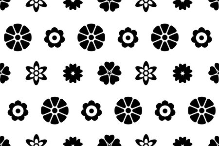 Flat floral pattern. Black and white flowers repeating pattern. Vector creative pattern for wrapping, textile, covering, printing and other design projects.のイラスト素材