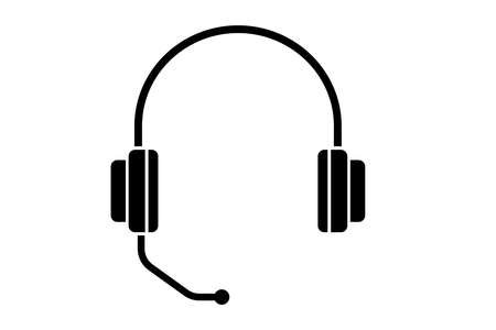 Headphone icon illustration. Black and white wireless gaming headphone with microphone, flat vector design element.のイラスト素材