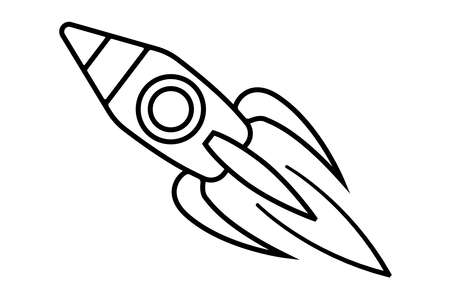 Rocket icon. Vector rochet black and white line art illustration. Outline spaceship icon isolated on white background.のイラスト素材