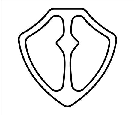 Shield line art illustration. Outline shield icon. Black and white contour protection symbol isolated on white background.のイラスト素材