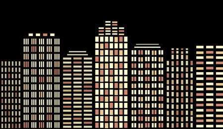 Night city, glowing highlights. Night city illustration in cartoon style on light background. Vector illustration designのイラスト素材