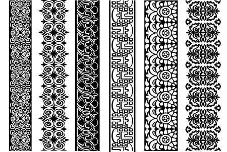 Black and white lace trim set. Collection of ornate floral borders. Seamless ornamental arabesque design elements. Seamless repeating patterns for your designs.のイラスト素材