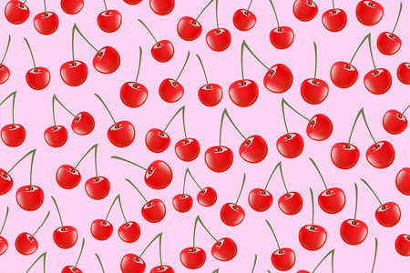 Seamless pattern with cherry. Repeating template with fruits in red and punk colorsのイラスト素材