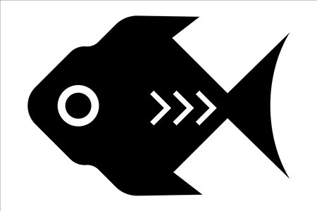 Fish illustration in black and white. Monochrome abstract fish icon isolated on white background.のイラスト素材