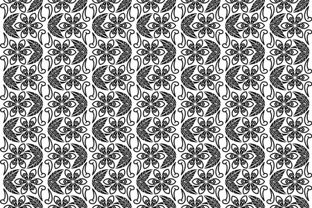 Black and white oriental pattern. Seamless repeating floral elements, background with Arabic ornament.のイラスト素材
