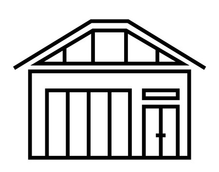 House icon illustration. Black and white, monochrome, simple house exterior illustration. Simple home icon design for your design projects.のイラスト素材