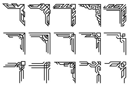 Abstract frame corners. Black frame borders collection. Ornamental decorative corner set.のイラスト素材