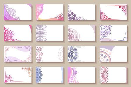 Floral card designs. Cards, postcards with abstract floral design elements. Cards for wedding, Mother's day, Valentine's day, March 8 and other.のイラスト素材