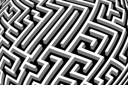 Maze background. Labyrinth with walls and paths, isometric, 3D rendering, abstract backdrop.のイラスト素材