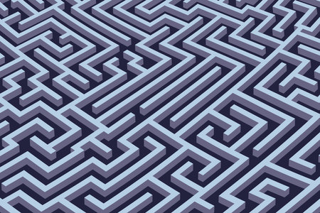 Maze background. Labyrinth with walls and paths, isometric, 3D rendering, abstract backdrop.のイラスト素材