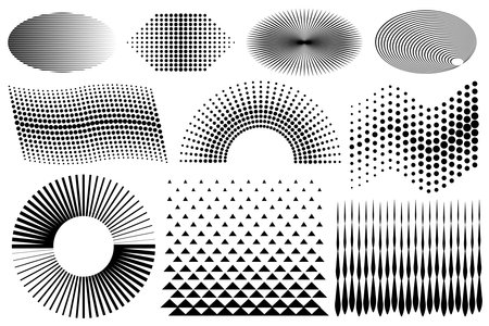 Abstract dotted halftone design elements. Black and white gradient spotted shapes for your design projects.のイラスト素材