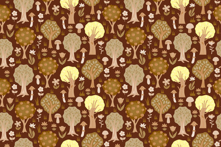 Autumn seamless pattern. Abstract colorful fall pattern with nature design elements and illustrations.のイラスト素材