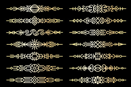 Line art luxury golden borders collection. Abstract golden elegant text dividers for your design projectsのイラスト素材