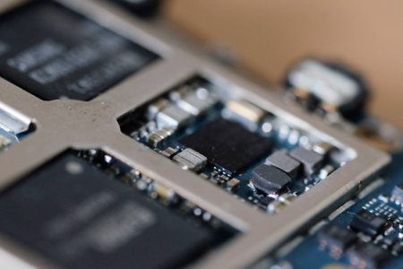 Close up of electronics of mobile phoneの写真素材