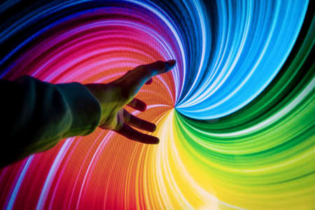 Escaping The Reality Trying To Enter A New Virtual Colorful World Full Of Creativity And Beautyの写真素材