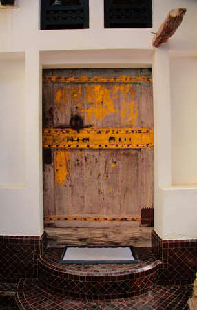 Old Brown Yellow Wooden Doorの写真素材
