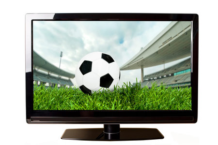 Soccer on TV concept isolated on white