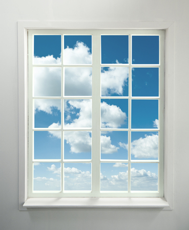 Modern residential window with clouds (includes clipping path)の写真素材