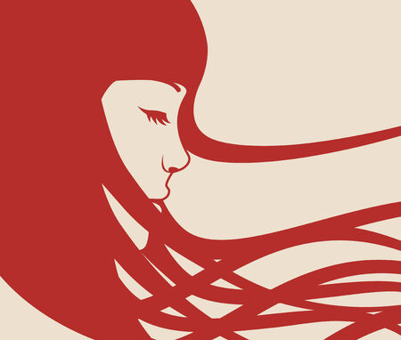 red hair girl in profileのイラスト素材