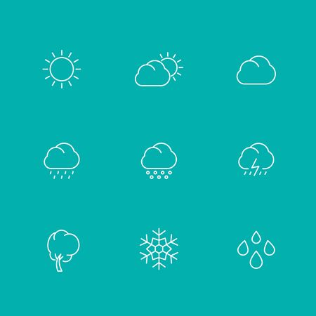Weather line icons, sunny, cloudy day, rain, hail, snow, wind, isolated set, illustrationのイラスト素材