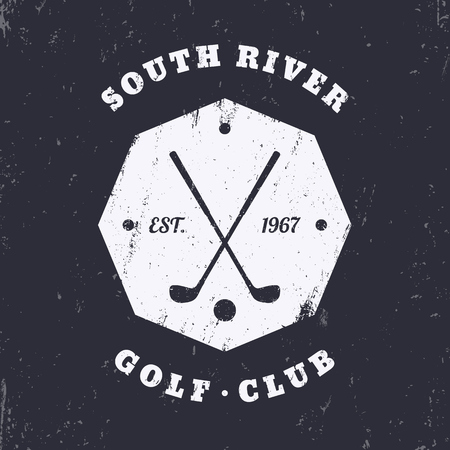 Golf Club grunge vintage octagon emblem, template, badge, vector illustrationのイラスト素材