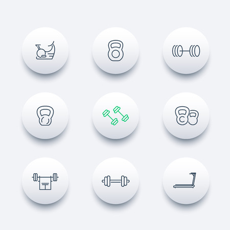 Gym equipment line octagon icons set, illustrationのイラスト素材