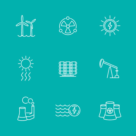Power, energy production, nuclear energetic, electric industry, line icons, illustrationのイラスト素材
