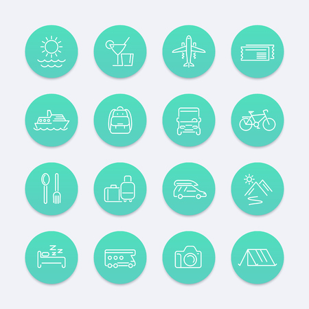 Travel, tourism, trip, tour line aquamarine icons pack, illustrationのイラスト素材