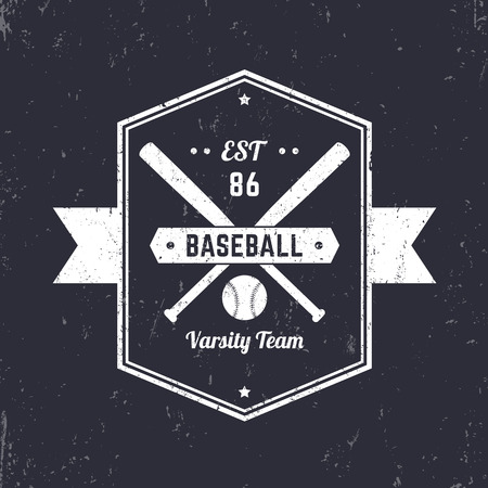 Baseball Team 86 vintage grunge emblem, t-shirt design, print, white on dark, illustrationのイラスト素材