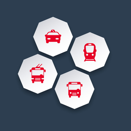 City transport, octagon red icons, vector illustrationの写真素材