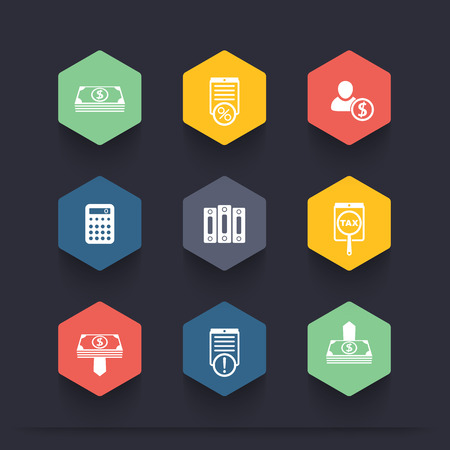 Bookkeeping, finance, payroll, accountant color hexagon iconsの写真素材