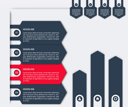 Business Infographics Elements, 1, 2, 3, 4 labels, steps, timeline, growth arrows, vector illustrationの写真素材