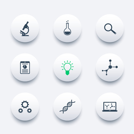 Science, research, laboratory round modern icons