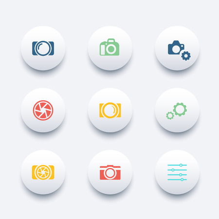 photography, camera, aperture round trendy icons, vector illustrationの写真素材
