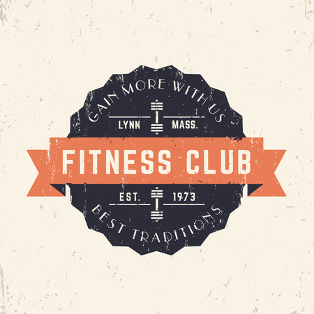 Vintage Fitness Club logo, badge with grunge textureの写真素材