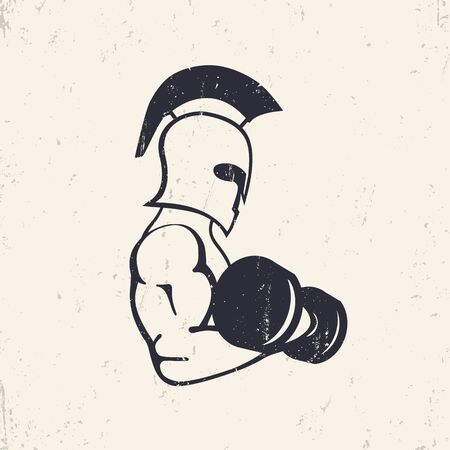 strong spartan athlete with dumbbellの写真素材